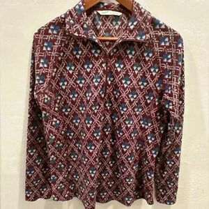 Woolrich Fleece Pullover Womens L Fig Maroon/White/Blue Half Zip Casual Outdoors